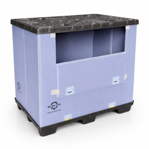 Graue faltbare Palettenbox H110 1200x800x1100 mm mit Klappe und Deckel