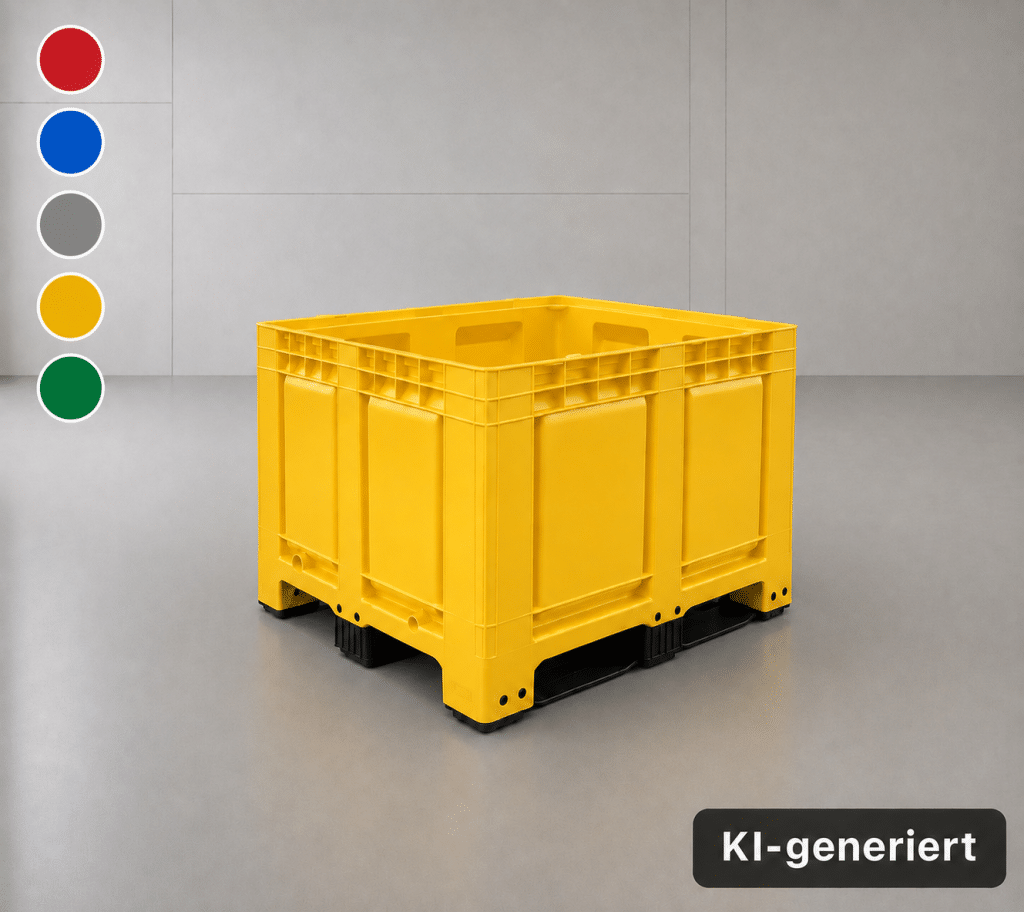 Paloxe 120x80x79cm Gelbe Palettenbox aus Kunststoff mit 3 Kufen